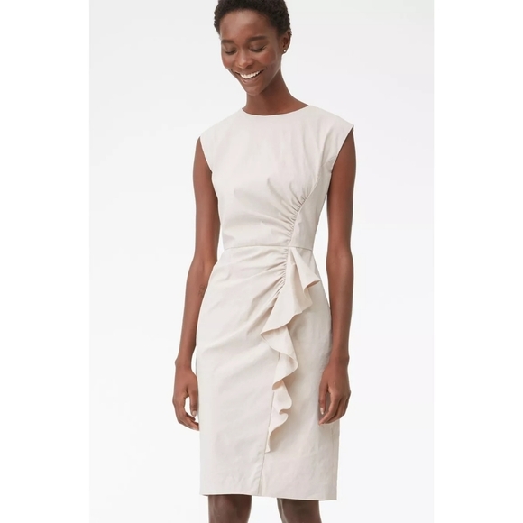 Rebecca Taylor Dresses & Skirts - Rebecca Taylor Cream Ruched Ruffle Sheath Dress